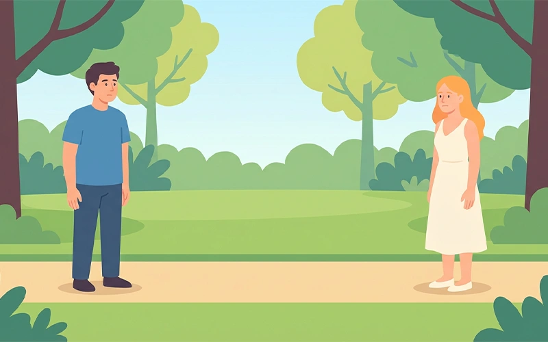 Two people standing apart illustrating the space needed for avoidant partners to process emotions